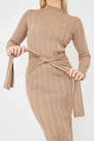 Belted Rib Knitted Midi Dress