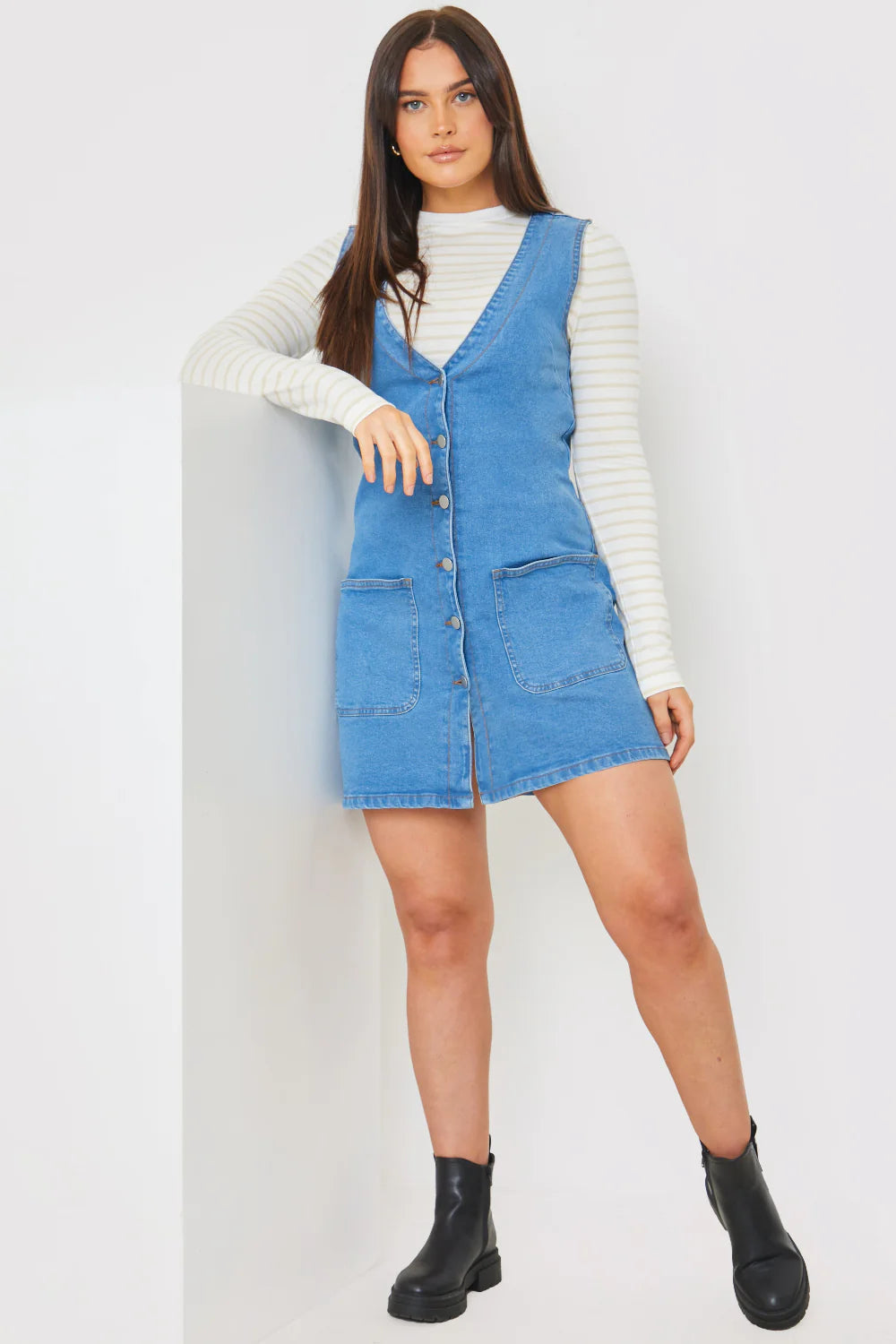 DENIM PINAFORE DRESS