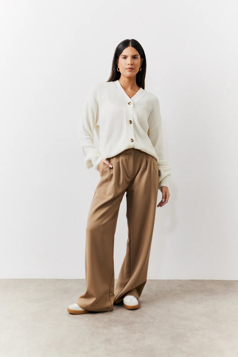 Adjustable Waist Pleat Wide Leg Trouser