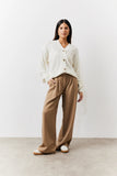 Adjustable Waist Pleat Wide Leg Trouser
