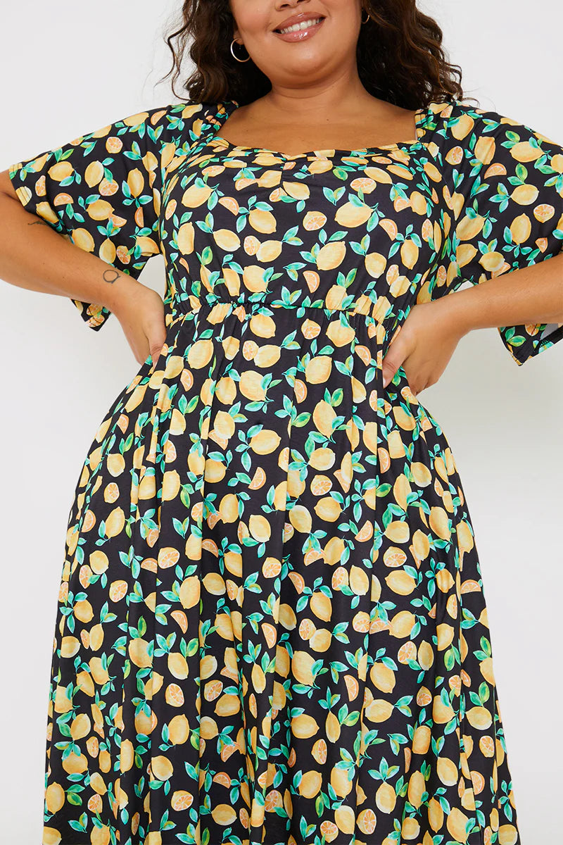 Print Sweetheart Midi Dress