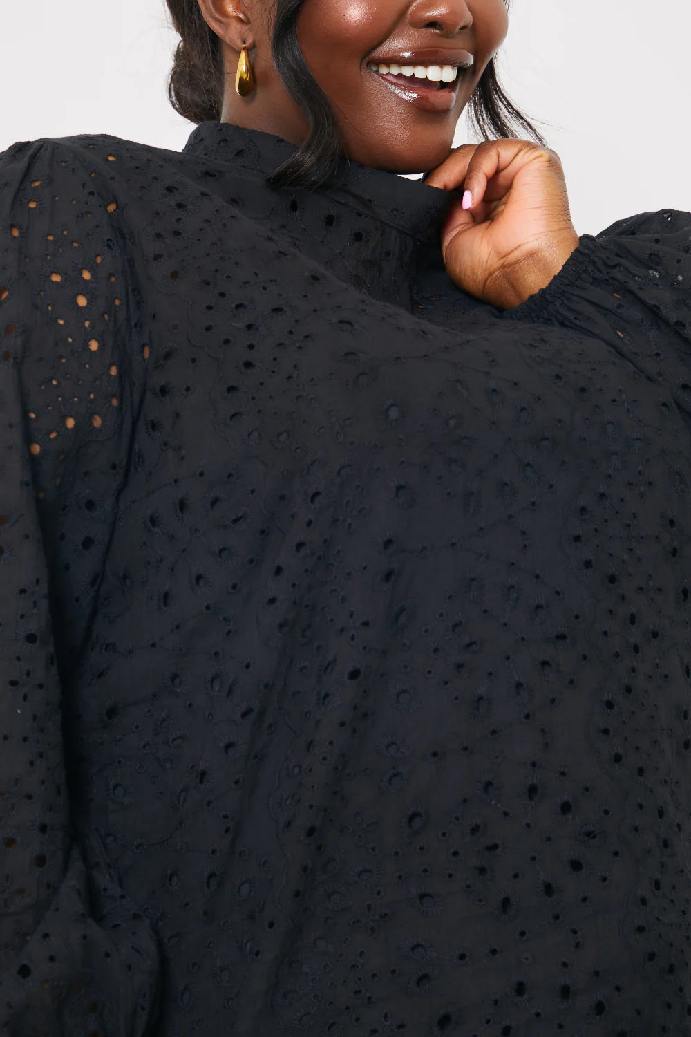 Broderie High Neck Blouse