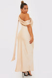 Asymmetric Draped Neckline Maxi Dress