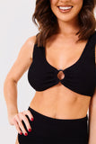 Textured Crinkle Scoop Neck Ring Detail Bikini Top