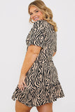 Animal Print Short Sleeve Wrap Swing Dress