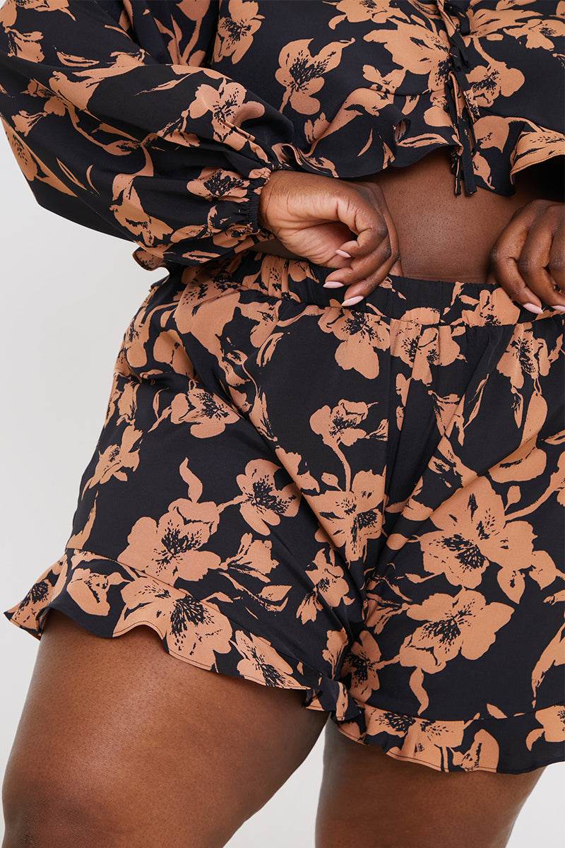 Abstract Floral Frill Co-Ord Shorts