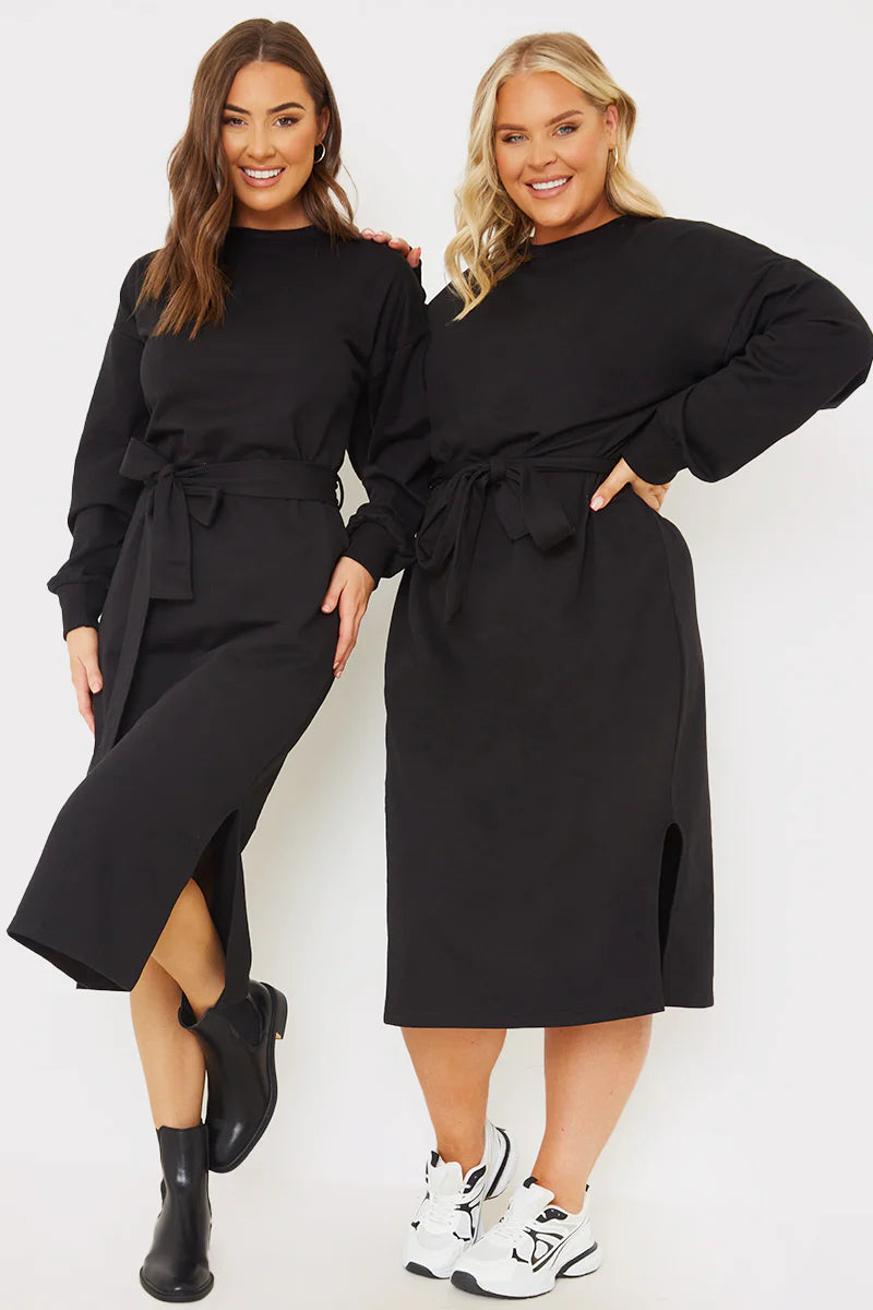 Belted Midi Sweater Dress��