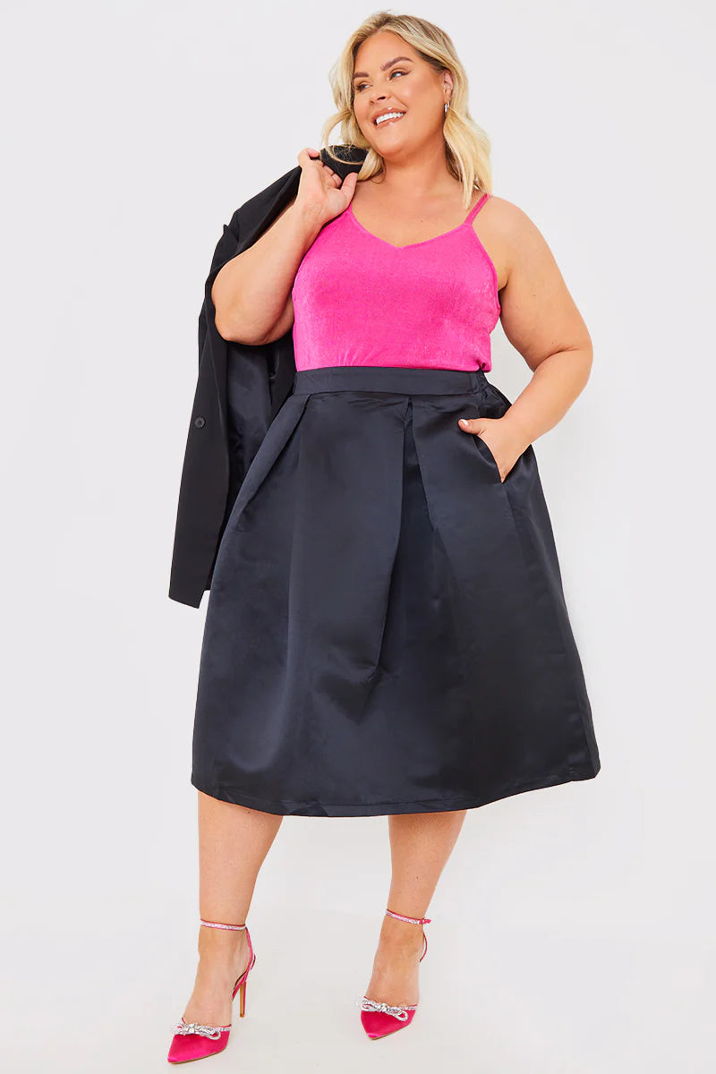 Structured Satin Midi Skirt