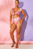 Abstract Print Ruffle Bikini Top