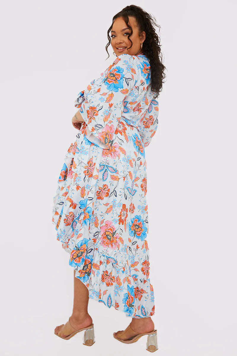 Multi Floral Frill Detail Wrap Maxi Skirt