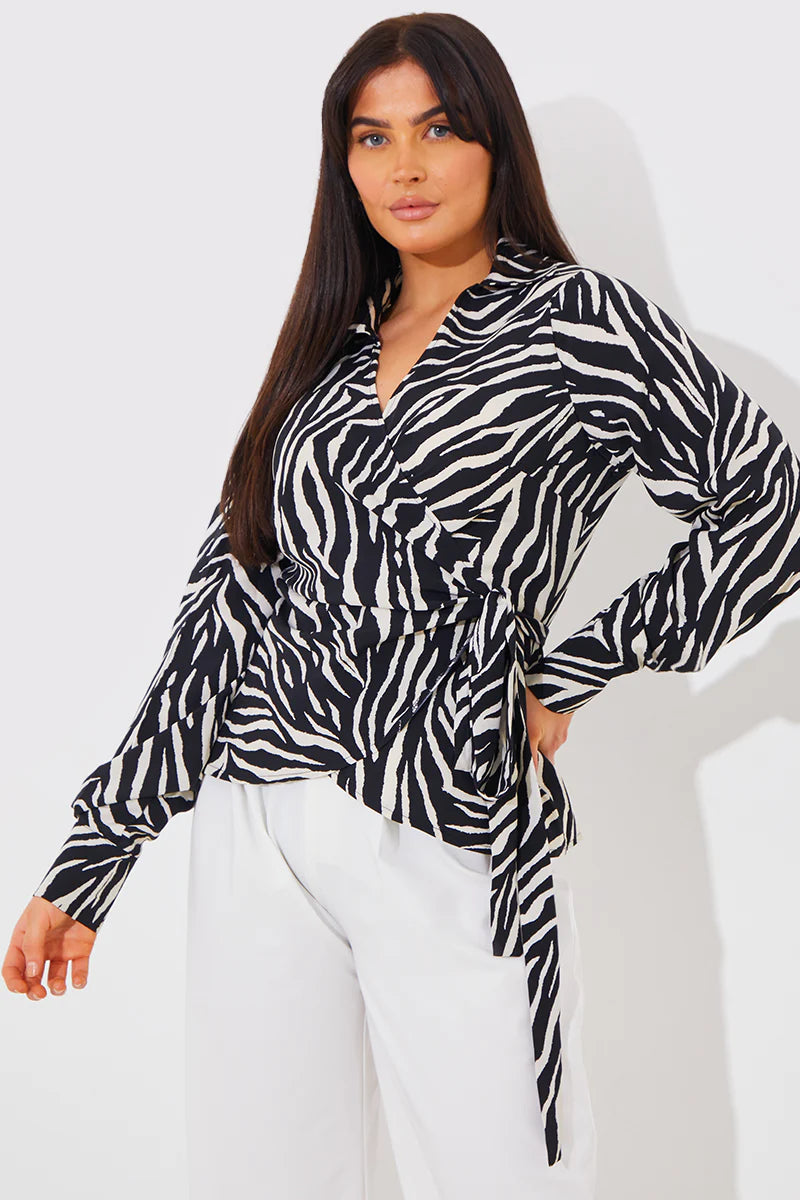 Zebra Print Wrap Front Shirt
