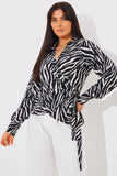 Zebra Print Wrap Front Shirt
