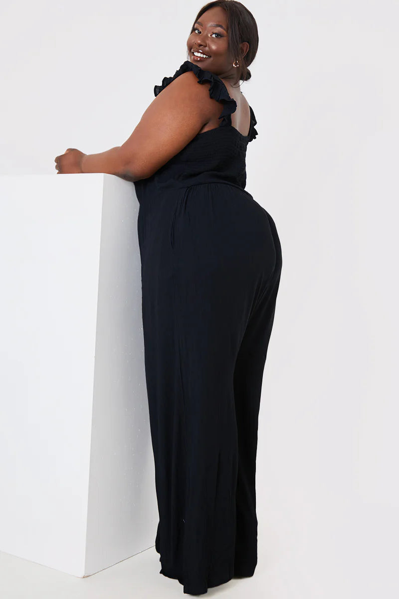 Frill Shoulder Crinkle Jumpsuit