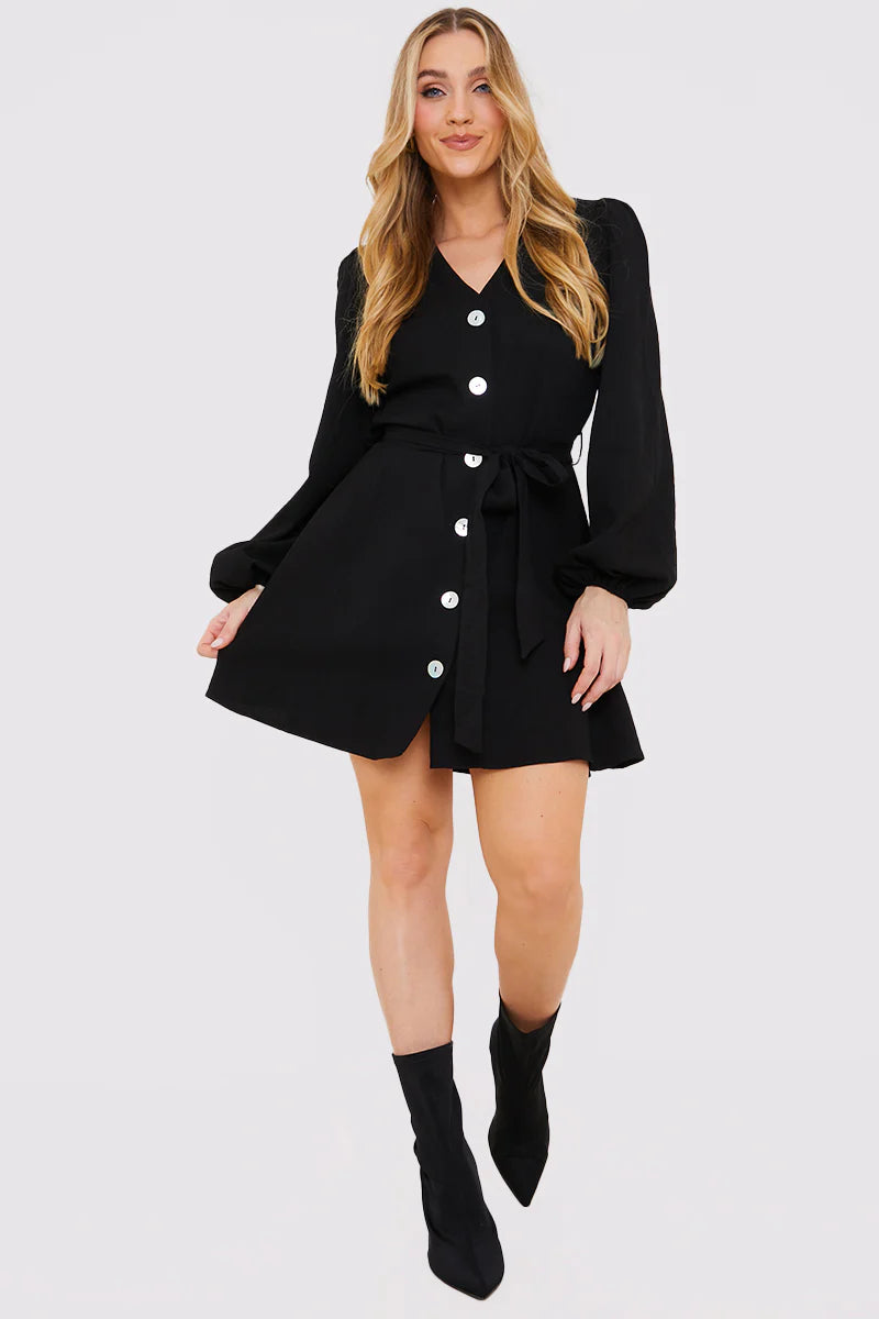Balloon Sleeve Button Down Mini Dress