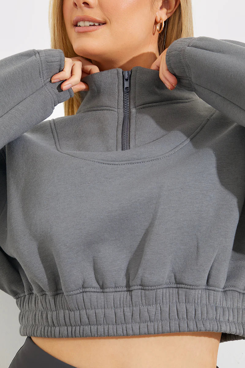 Half Zip Up Cropped Jersey Sweater