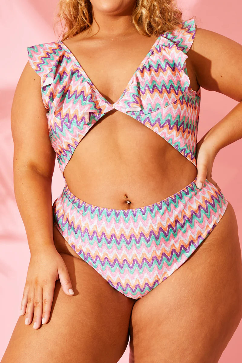 Multi Zig Zag Ruffle Swimsuit