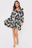 V Neck Balloon Sleeve Godet Mini Dress