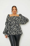 Zebra Woven Balloon Sleeve Blouse