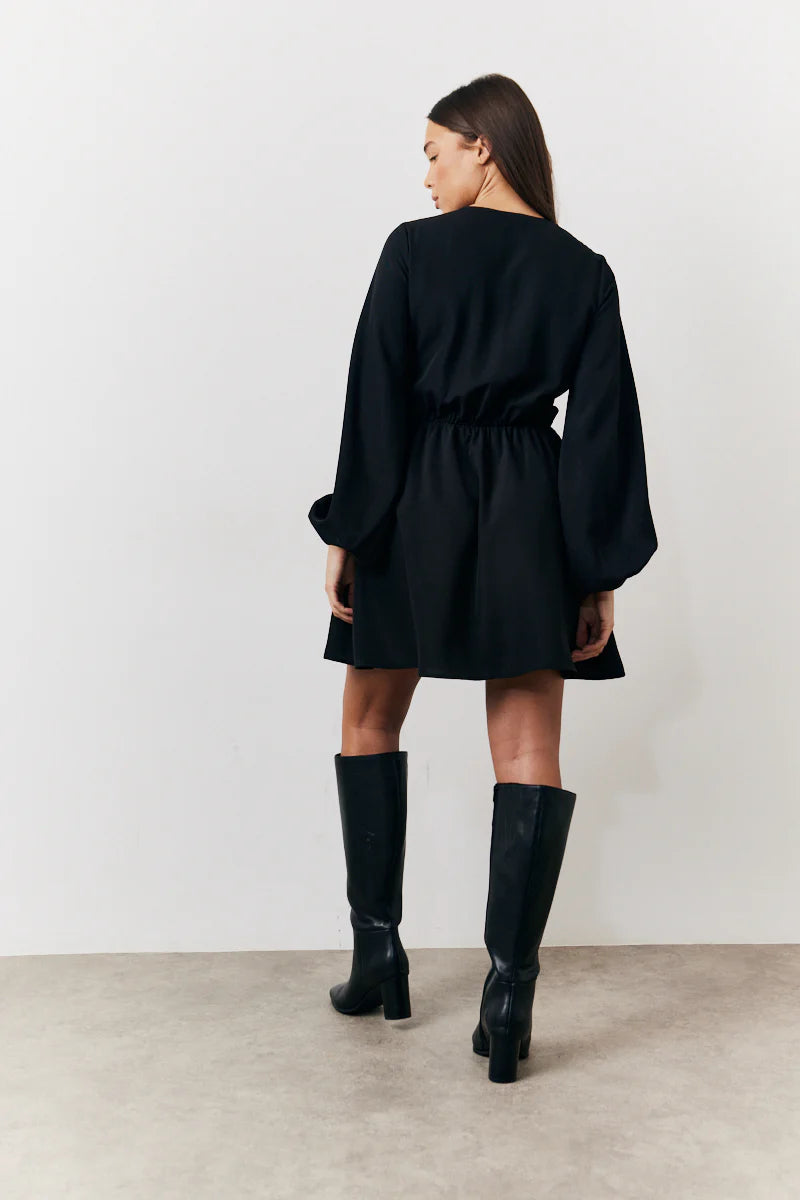 Black Drape Detail Mini Dress
