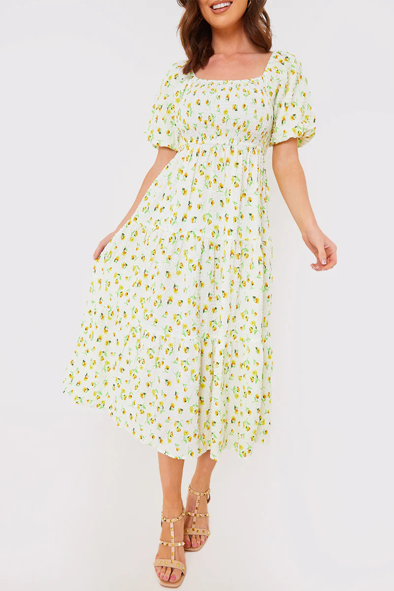 Seersucker Floral Milkmaid Midaxi Dress
