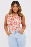 Floral Print Twist Front Sleeveless Bodysuit