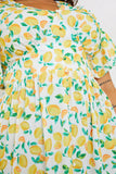 Lemon Print Button Detail Midi Dress