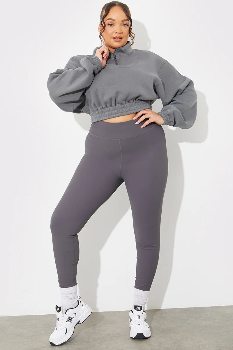 Half Zip Up Cropped Jersey Sweater