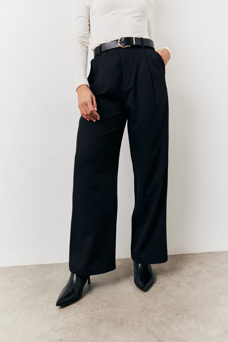 Black Elasticated Waist Wide Leg Trouser