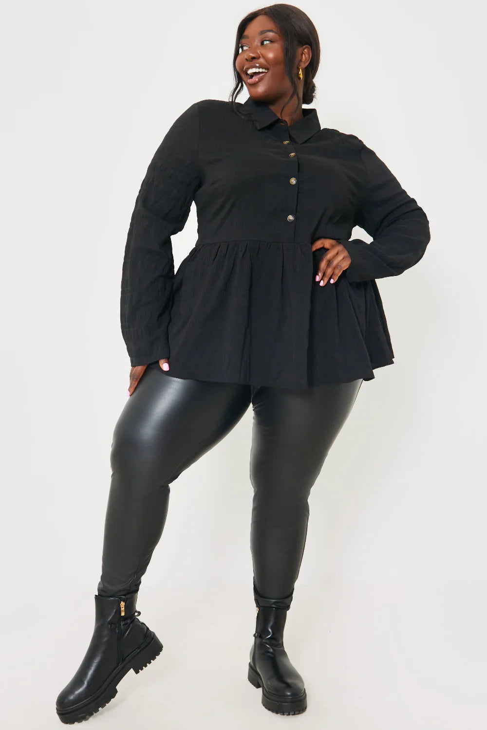 Blouson Sleeve Button Front Blouse