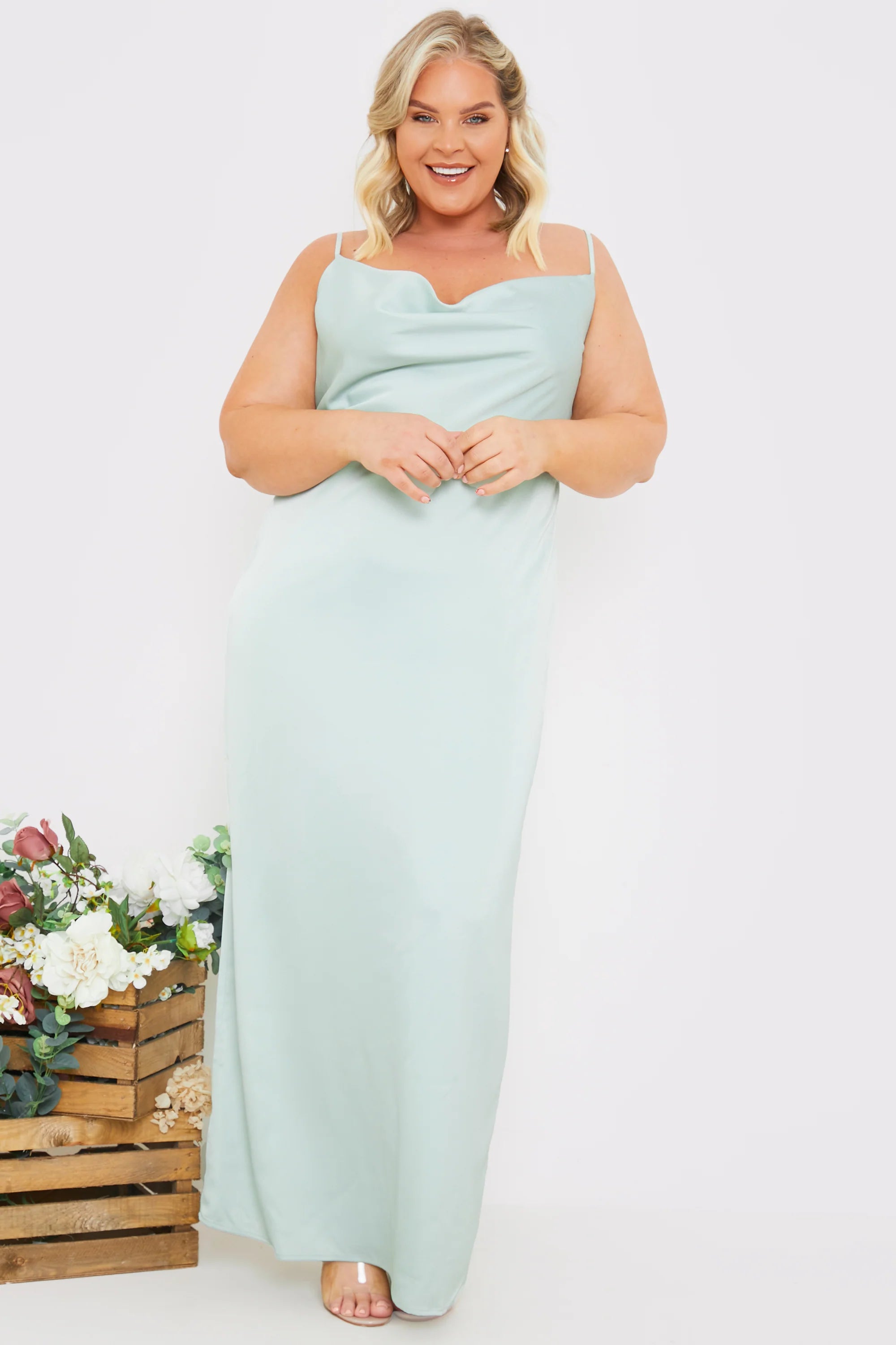 Satin Cowl Neck Maxi Dress