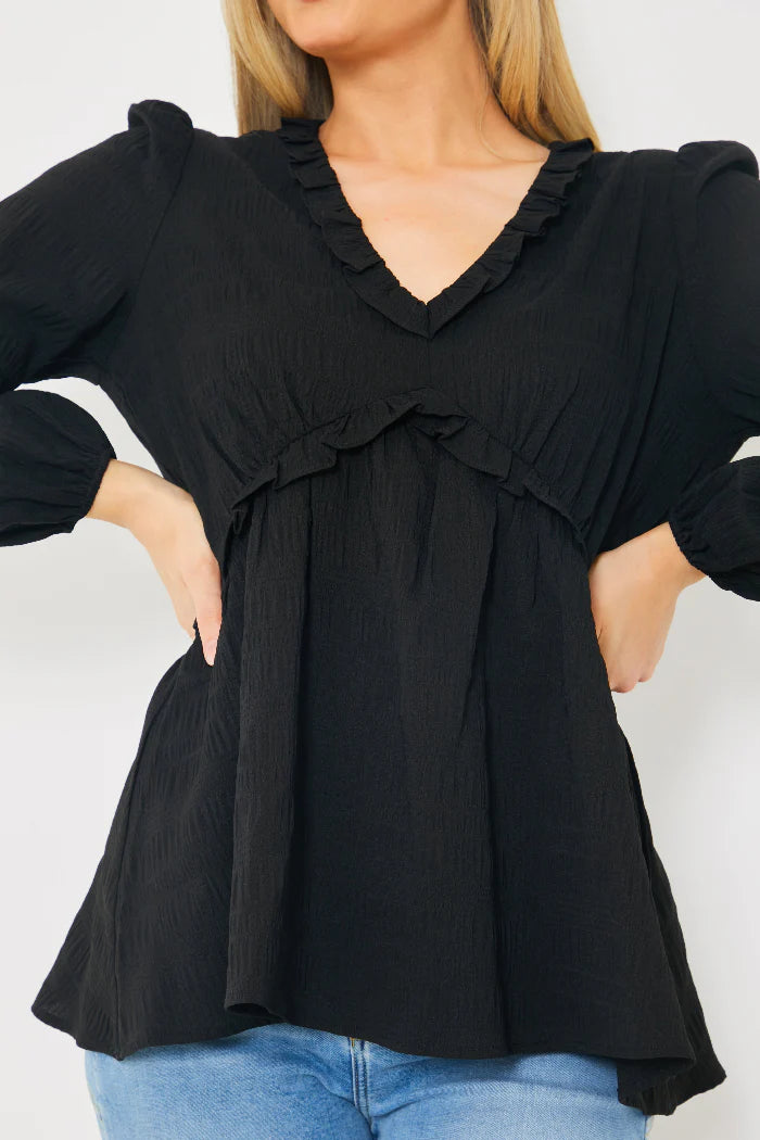 V Neck Frill Detail Blouse