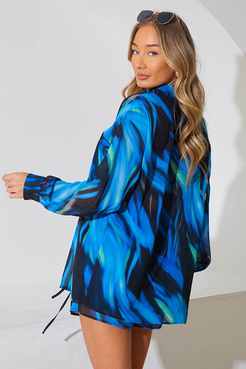 Abstract Print Chiffon Co-Ord Beach Shirt