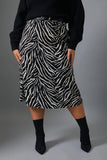 Zebra Print Satin Midi Skirt