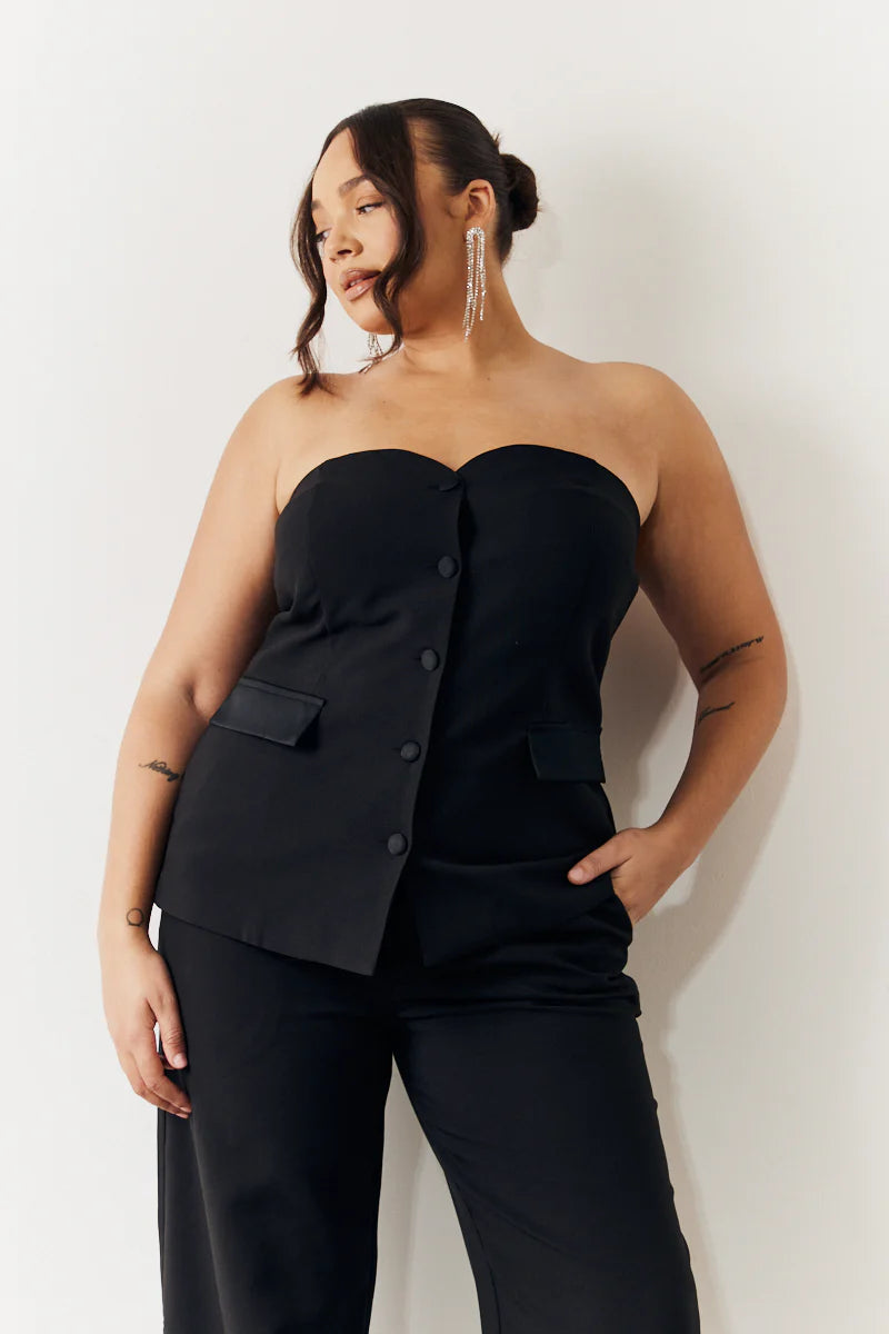Black Bandeau Sweetheart Neckline Waistcoat