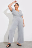Short Sleeve Wrap Wide Leg Jumpsuit