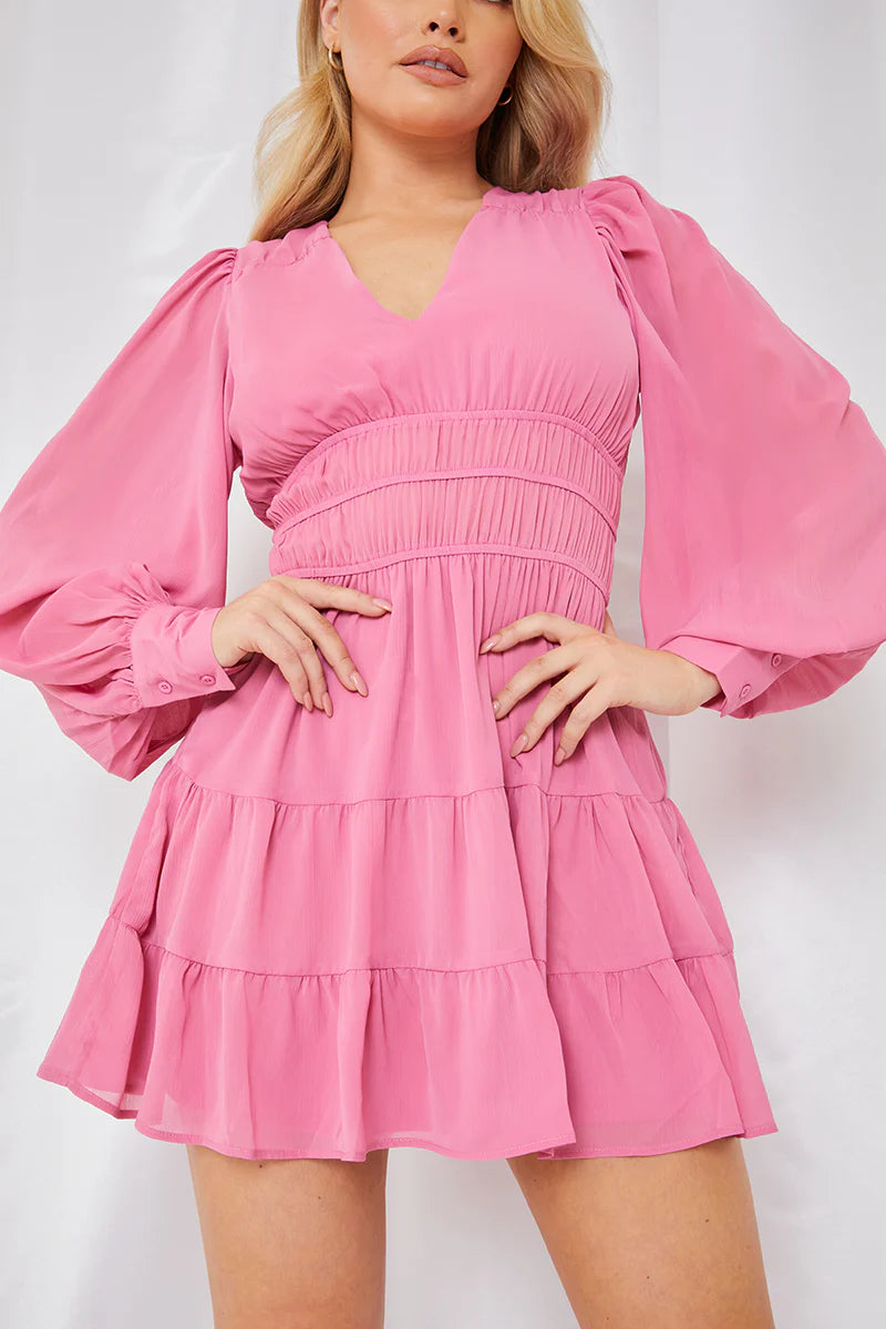 Shirred Waist Tiered Dress