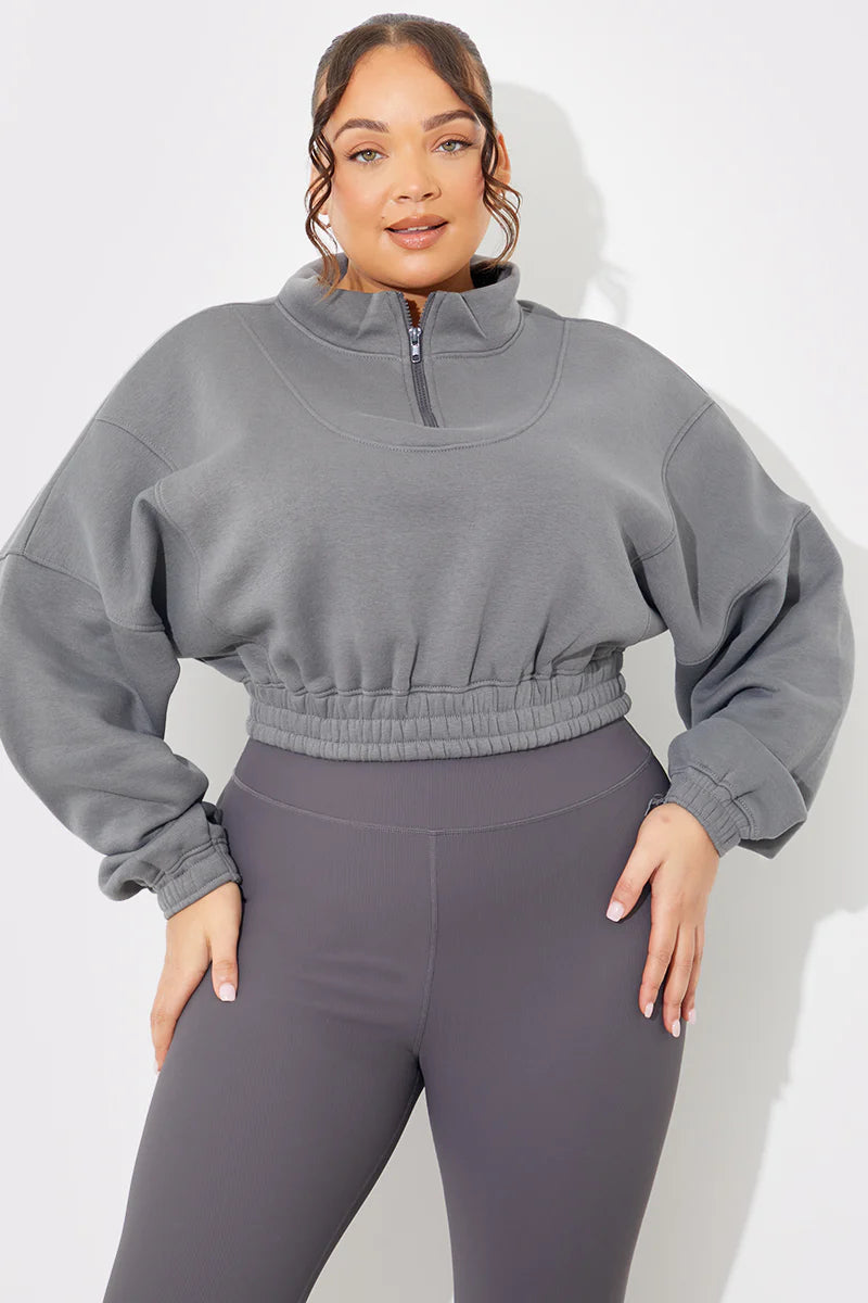 Half Zip Up Cropped Jersey Sweater