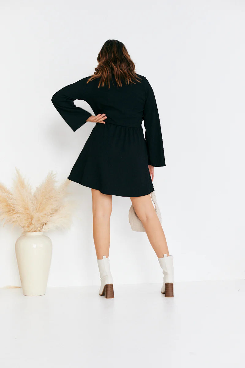 Wrap Front Textured Skater Dress