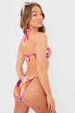 Abstract Print Halterneck Ring Detail Bikini Top