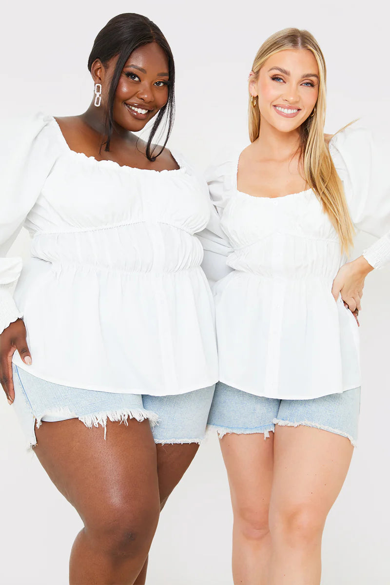 Shirred Button Down Blouse