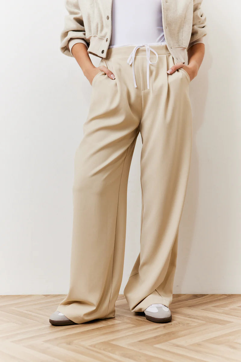 Beige Waistband Detail Tailored Trouser