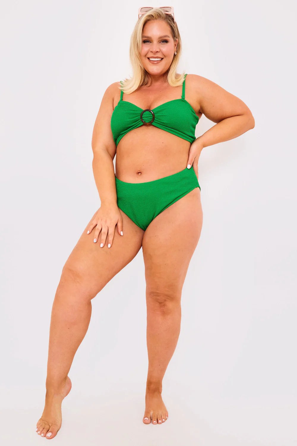 Textured Bandeau Crinkle Ring Detail Bikini Top