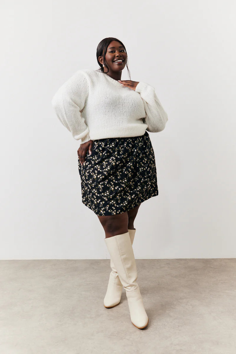 Black Floral Flippy Mini Skirt