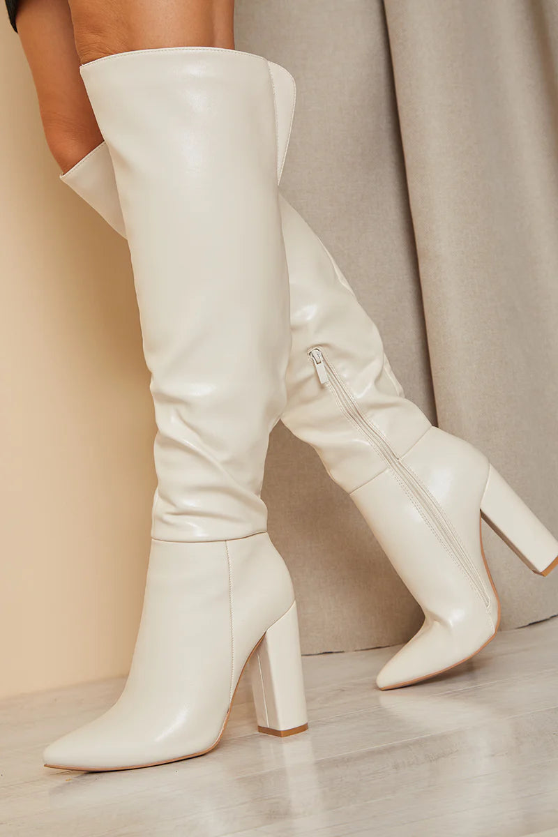 Leather Look Knee High Boots
