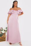 Satin Frill Off The Shoulder Maxi Dress