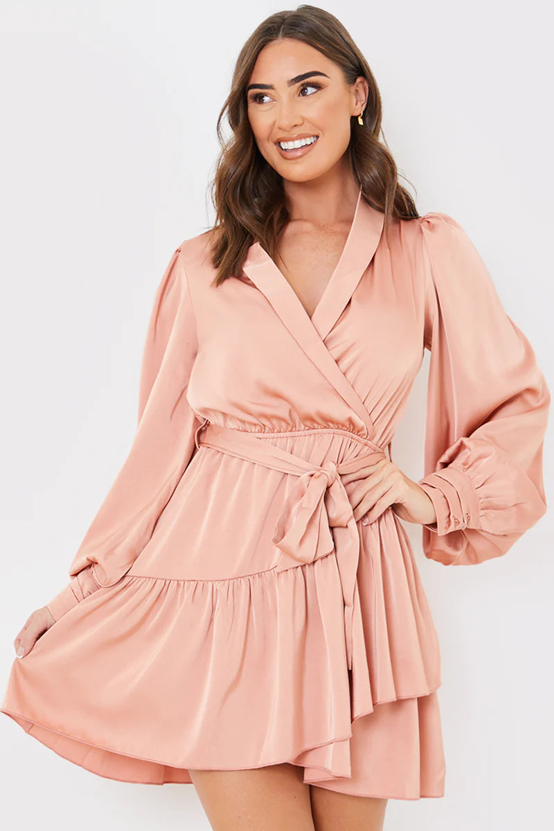 Satin Frill Hem Mini Dress