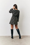 Black Ditsy Floral Printed Mini Wrap Front Dress