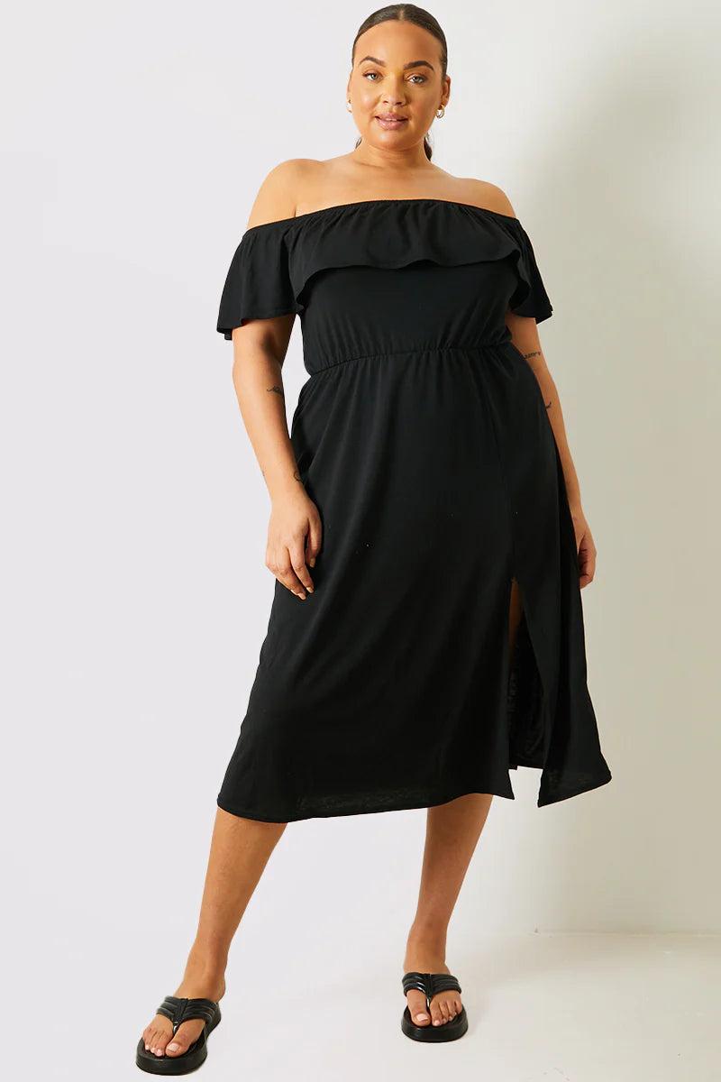 Bardot Split Detail Midi Dress