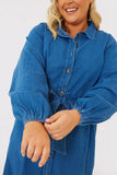 Denim Belted Tiered Midaxi Shirt Dress