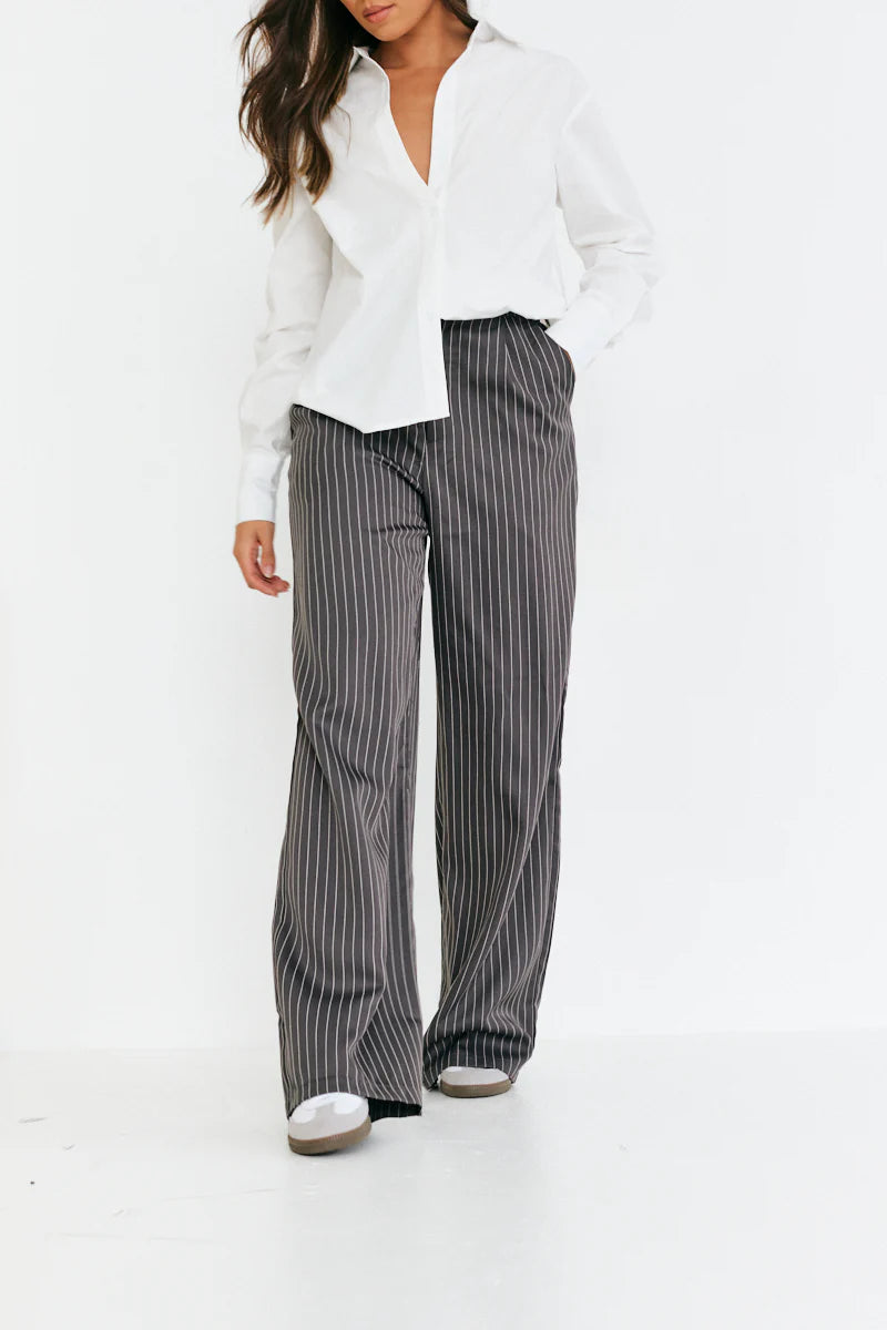 Pinstripe Relaxed Wide Leg Trouser